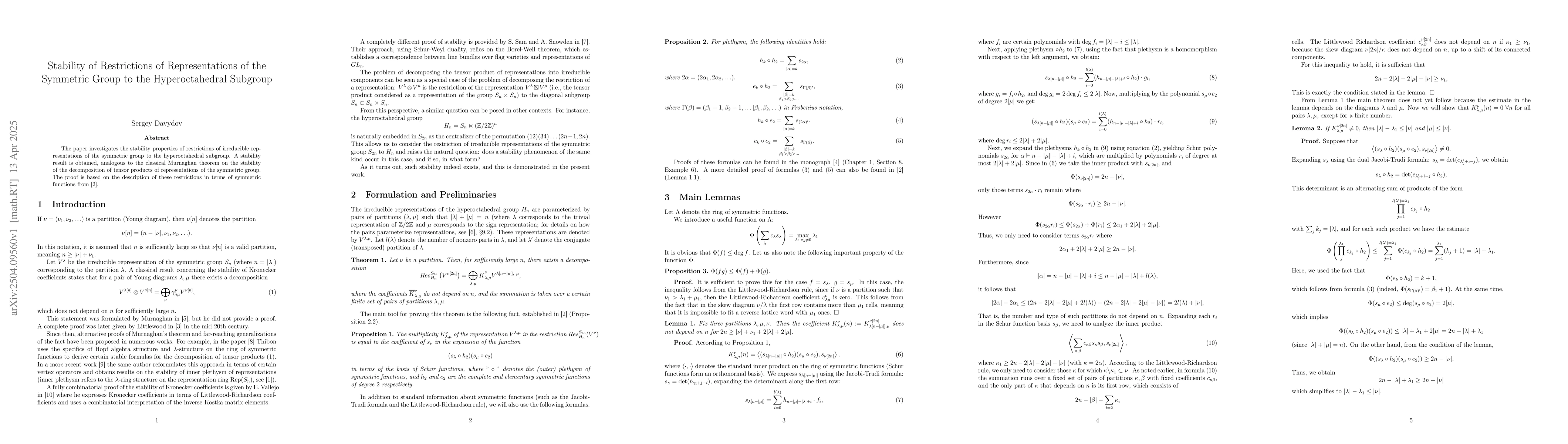 Thumbnail for Stability of Restrictions of Representations of the Symmetric Group to
  the Hyperoctahedral Subgroup