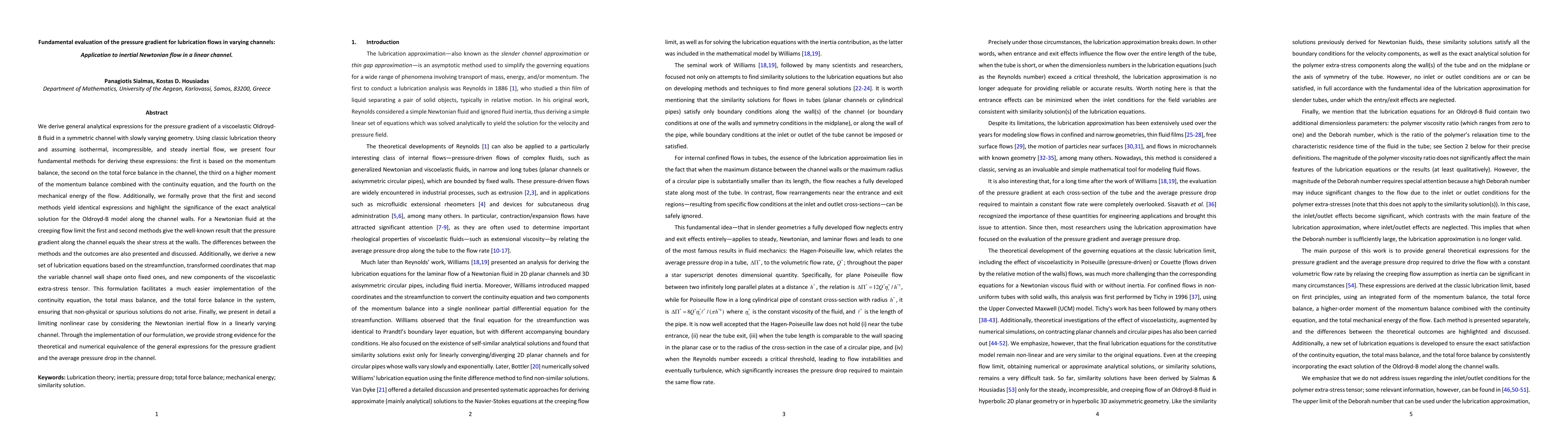 Thumbnail for Fundamental evaluation of the pressure gradient for lubrication flows in
  varying channels: Application to inertial Newtonian flow in a linear channel