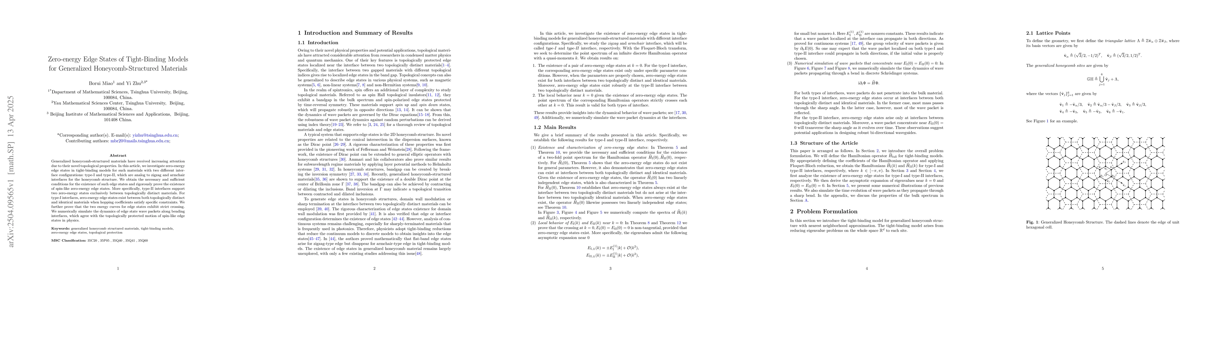 Thumbnail for Zero-energy Edge States of Tight-Binding Models for Generalized
  Honeycomb-Structured Materials