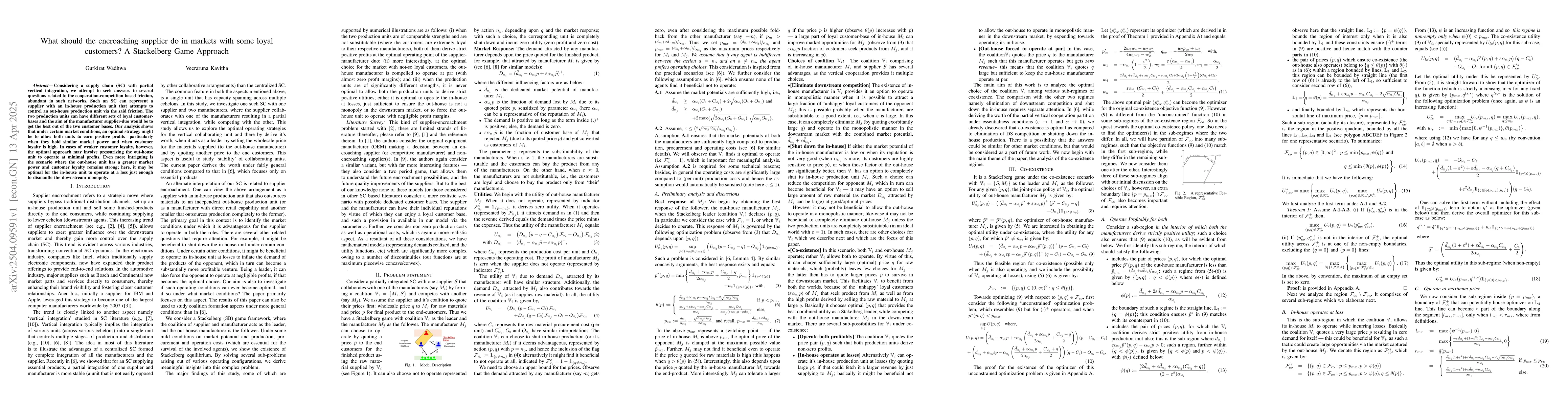 Thumbnail for What should the encroaching supplier do in markets with some loyal
  customers? A Stackelberg Game Approach