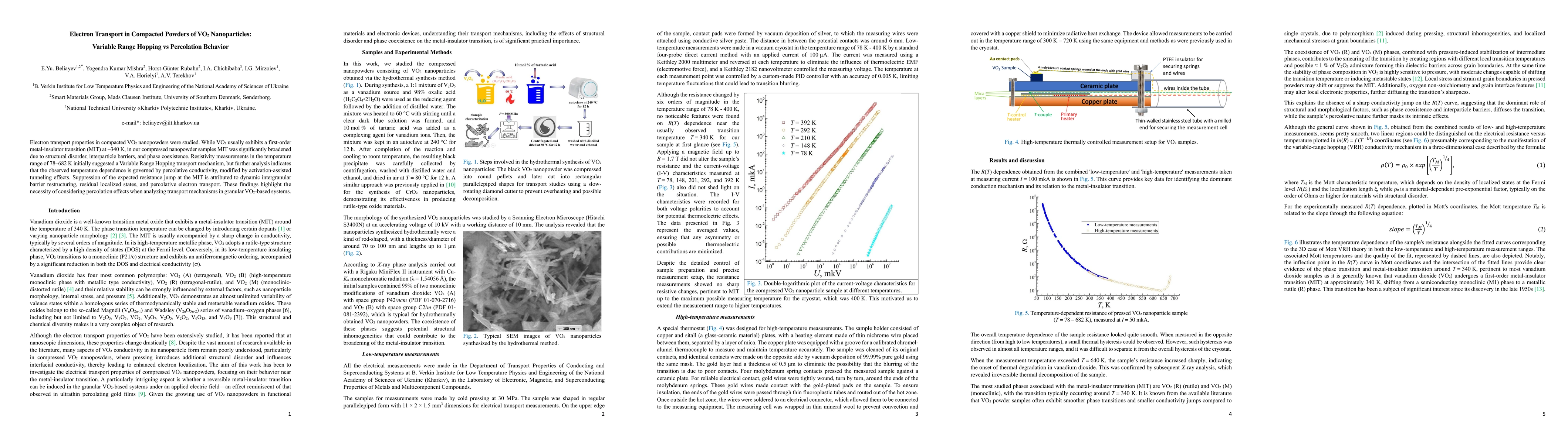 Thumbnail for Electron Transport in Compacted Powders of VO2 Nanoparticles: Variable
  Range Hopping vs Percolation Behavior