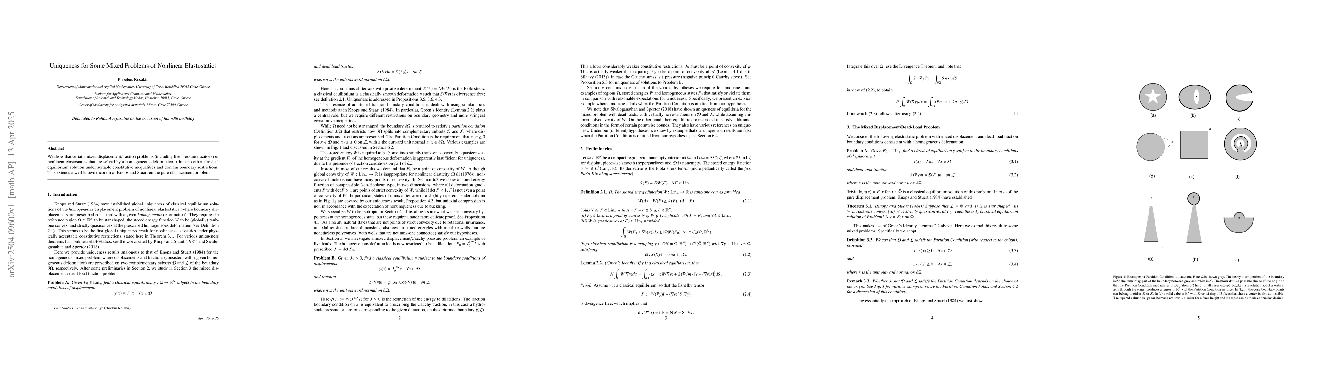 Thumbnail for Uniqueness for Some Mixed Problems of Nonlinear Elastostatics