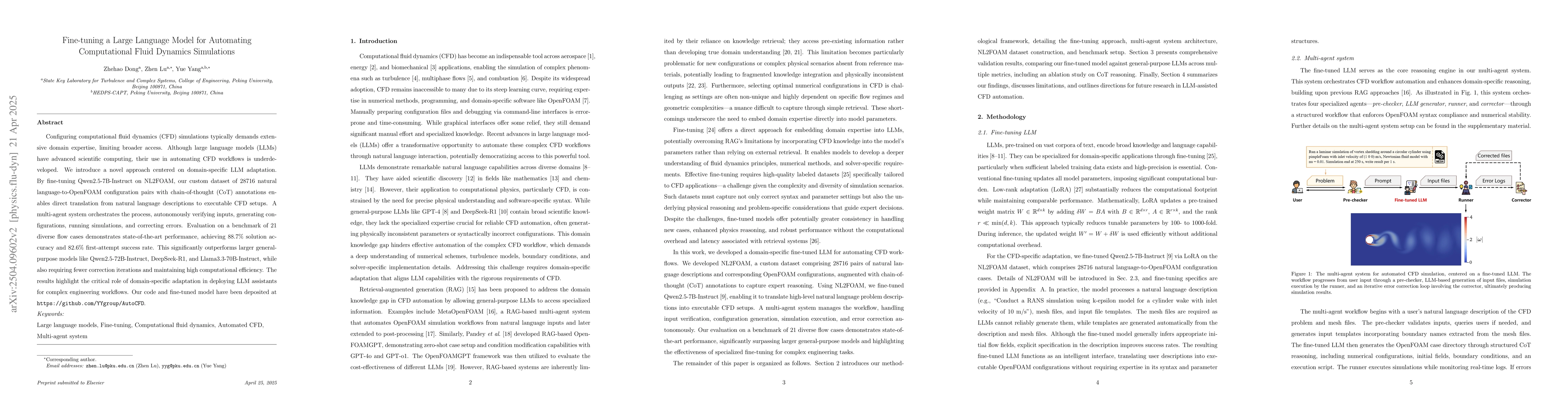Thumbnail for Fine-tuning a Large Language Model for Automating Computational Fluid
  Dynamics Simulations