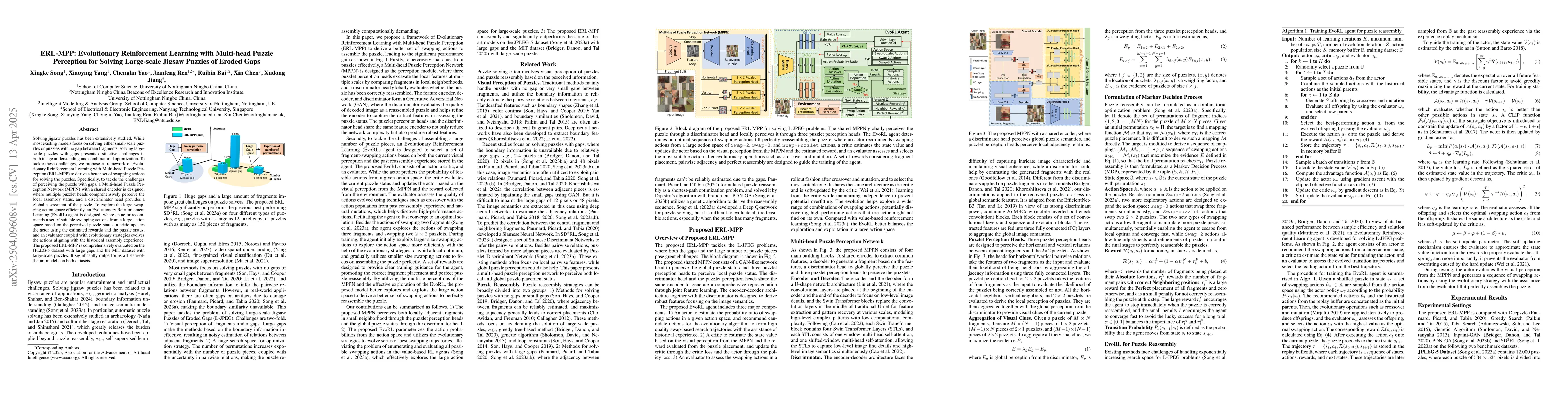 Thumbnail for ERL-MPP: Evolutionary Reinforcement Learning with Multi-head Puzzle
  Perception for Solving Large-scale Jigsaw Puzzles of Eroded Gaps