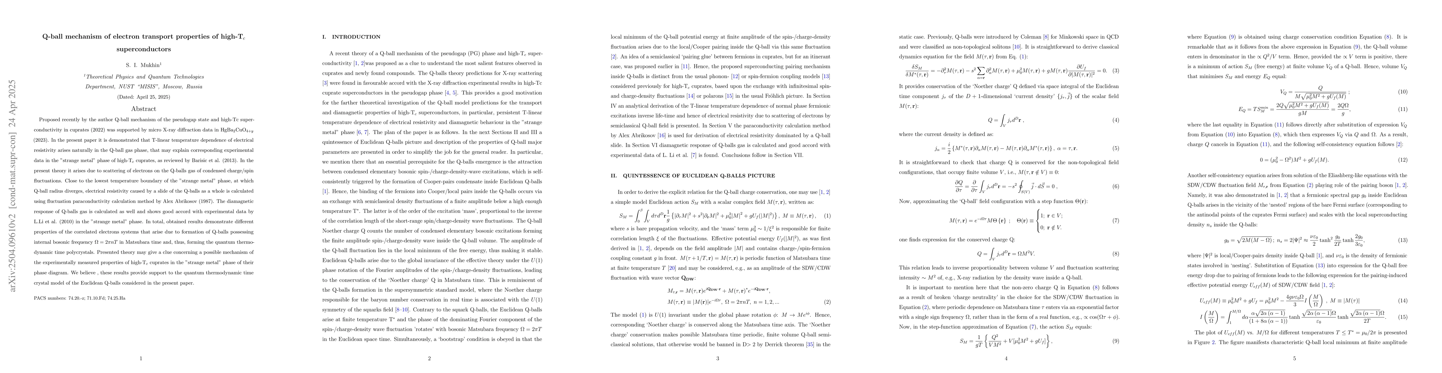 Thumbnail for Q-ball mechanism of electron transport properties of high-T$_c$
  superconductors