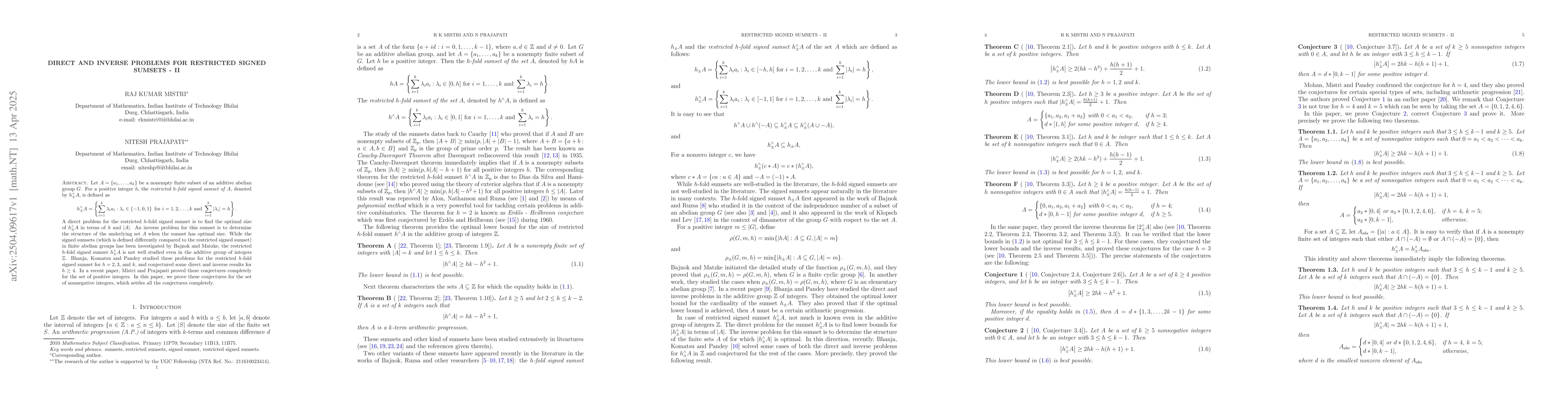 Thumbnail for Direct and Inverse Problems for Restricted Signed Sumsets -- II