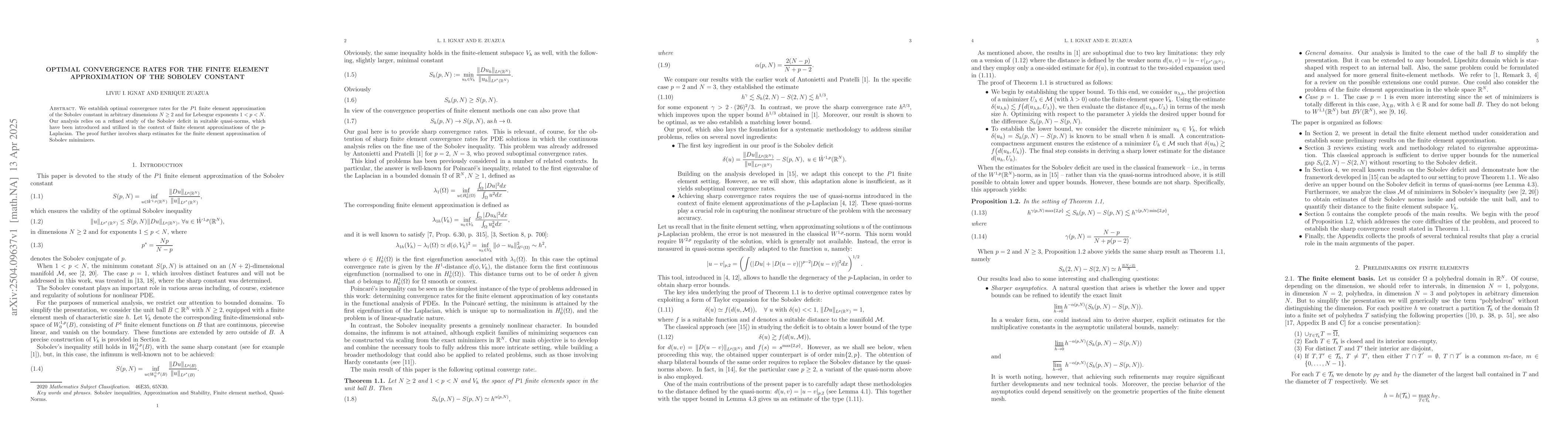 Thumbnail for Optimal convergence rates for the finite element approximation of the
  Sobolev constant