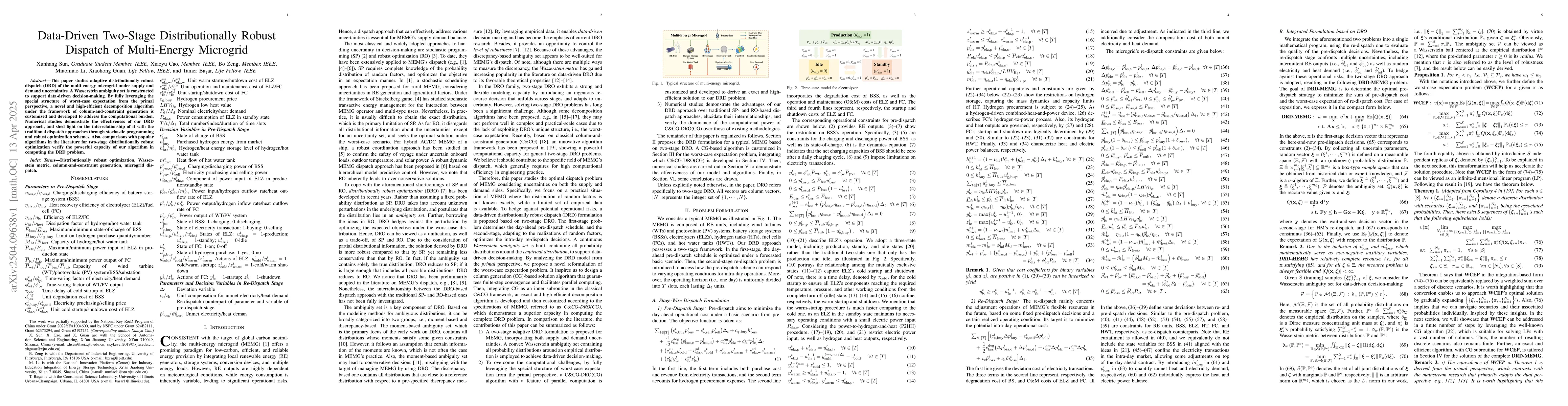 Thumbnail for Data-Driven Two-Stage Distributionally Robust Dispatch of Multi-Energy
  Microgrid