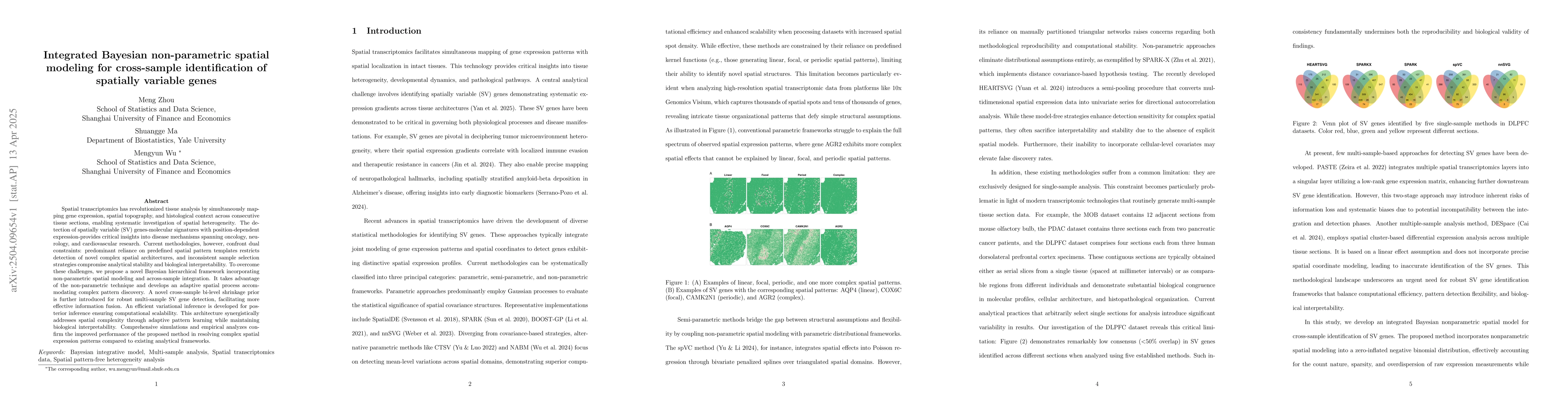 Thumbnail for Integrated Bayesian non-parametric spatial modeling for cross-sample
  identification of spatially variable genes