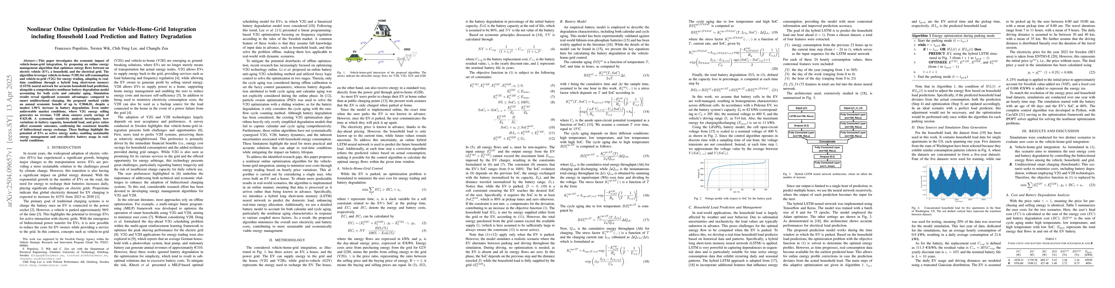 Thumbnail for Nonlinear Online Optimization for Vehicle-Home-Grid Integration
  including Household Load Prediction and Battery Degradation