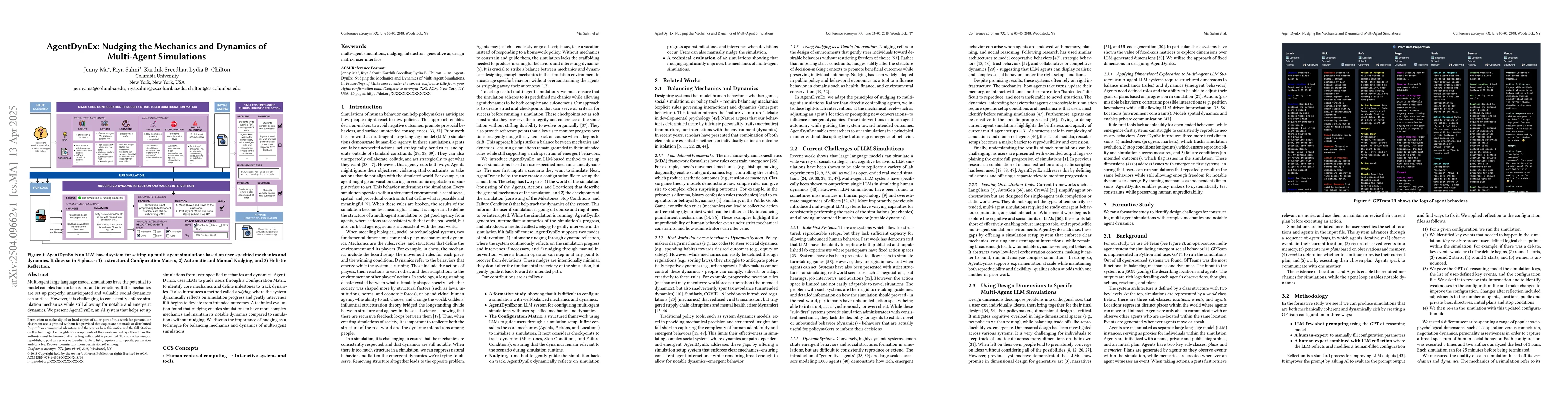 Thumbnail for AgentDynEx: Nudging the Mechanics and Dynamics of Multi-Agent
  Simulations