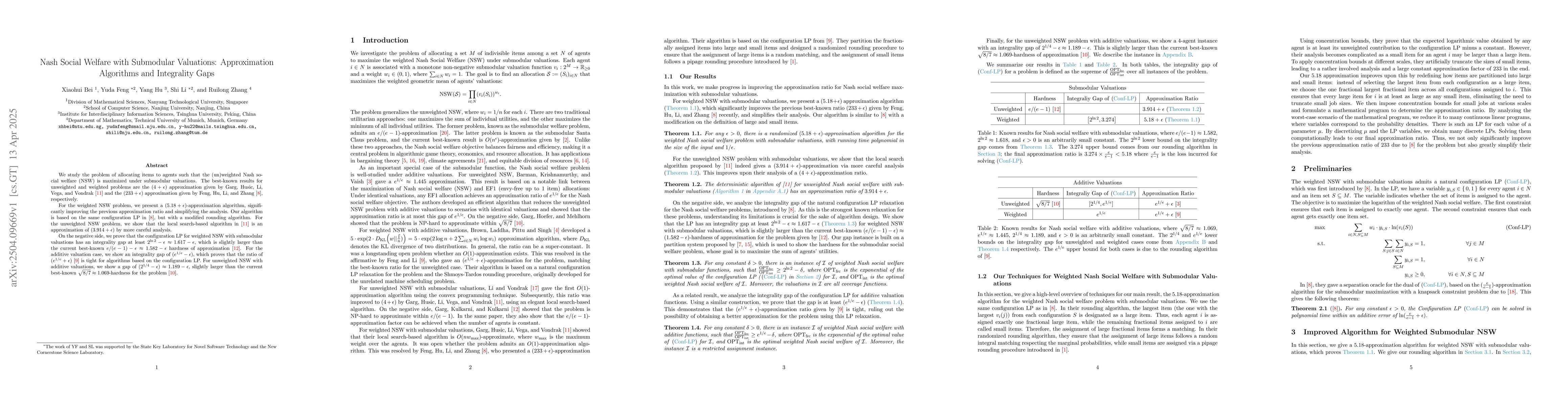 Thumbnail for Nash Social Welfare with Submodular Valuations: Approximation Algorithms
  and Integrality Gaps