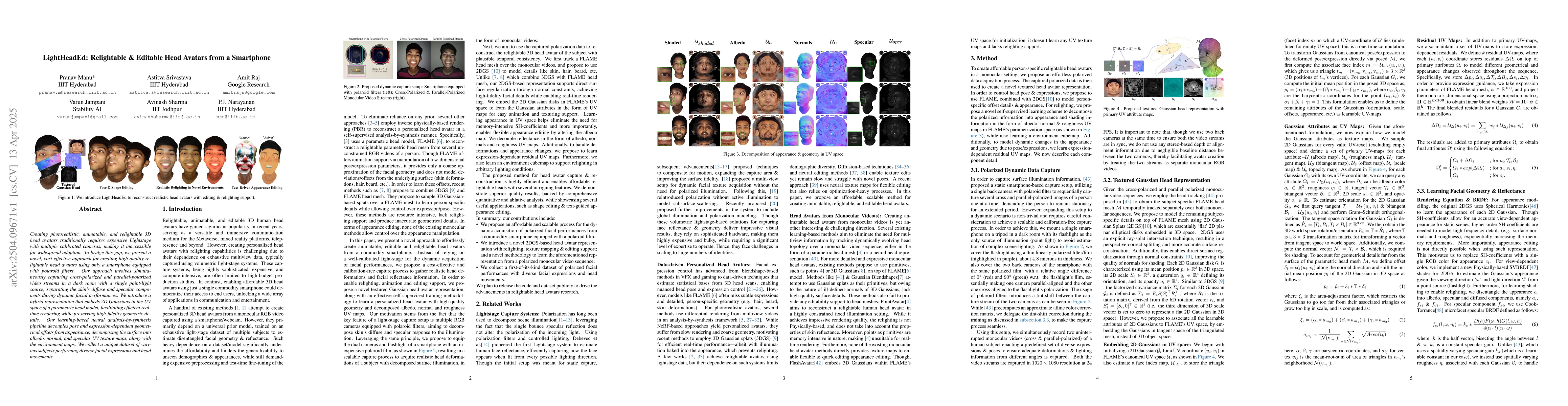 Thumbnail for LightHeadEd: Relightable & Editable Head Avatars from a Smartphone
