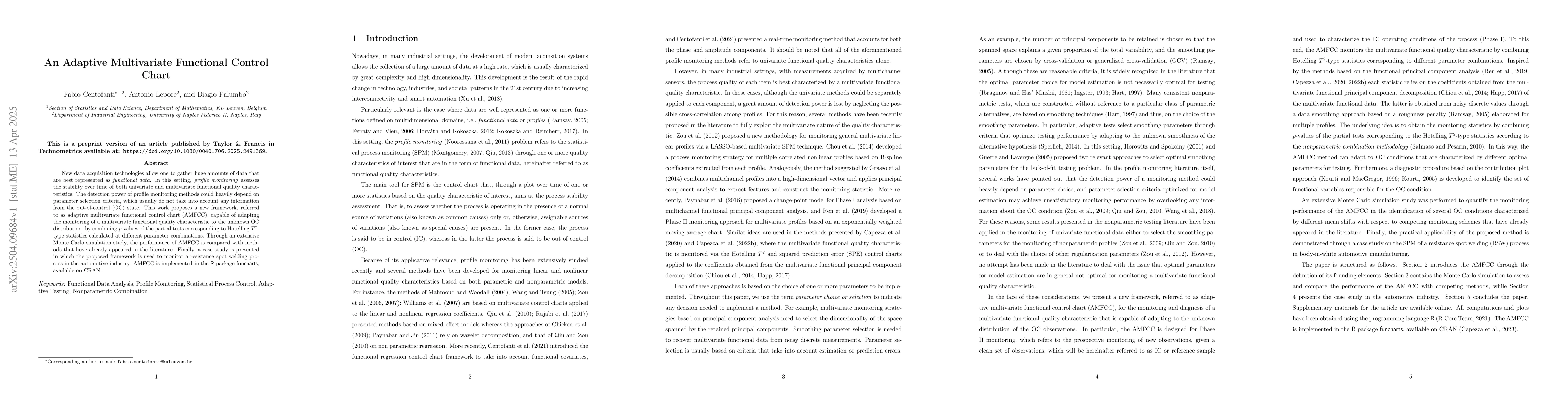 Thumbnail for An Adaptive Multivariate Functional Control Chart