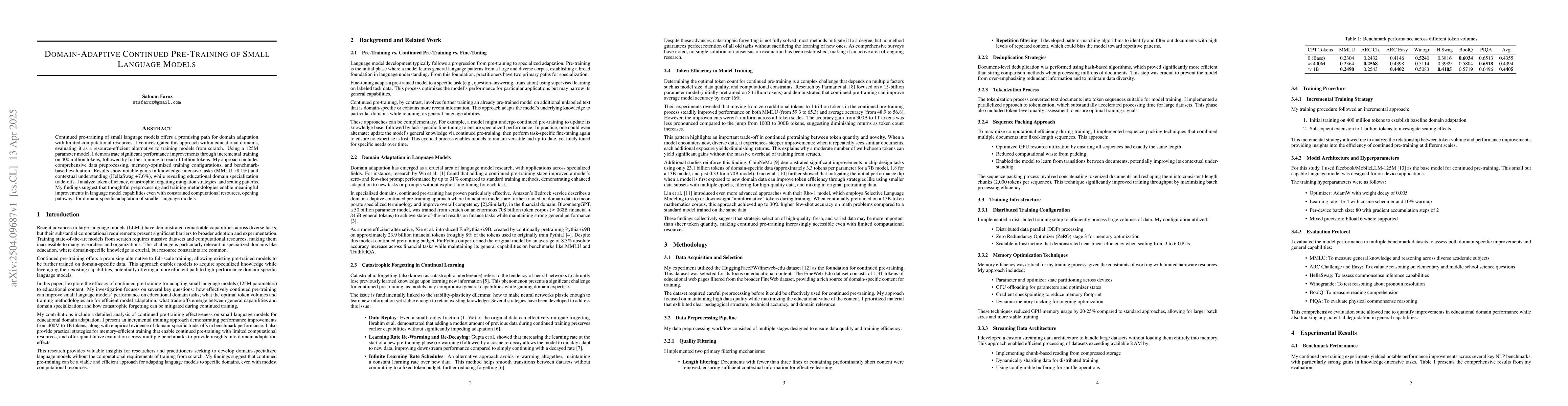 Thumbnail for Domain-Adaptive Continued Pre-Training of Small Language Models