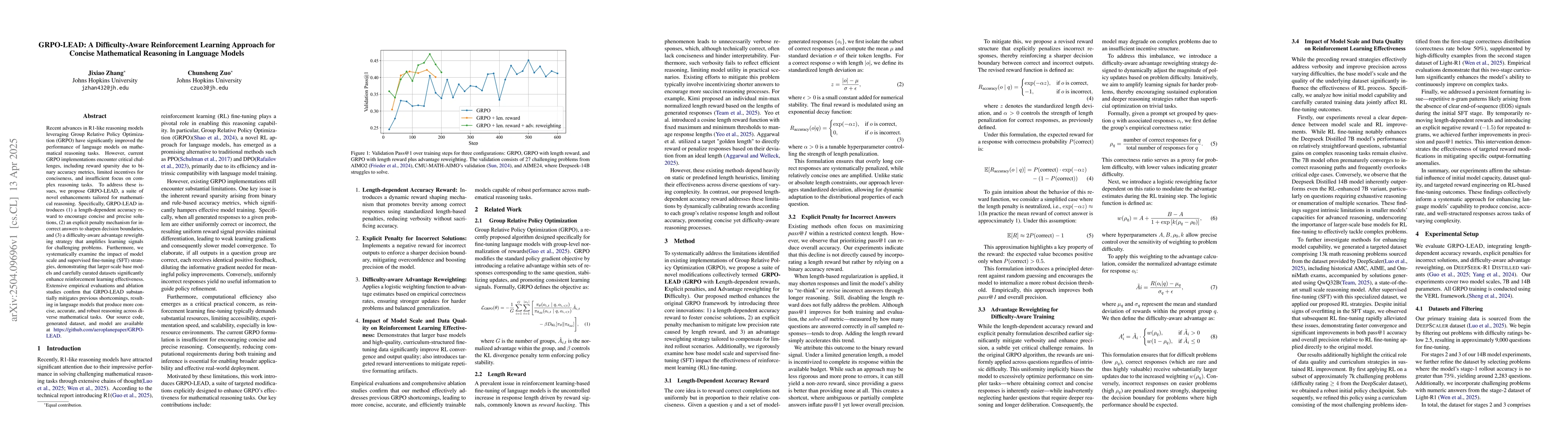 Thumbnail for GRPO-LEAD: A Difficulty-Aware Reinforcement Learning Approach for
  Concise Mathematical Reasoning in Language Models