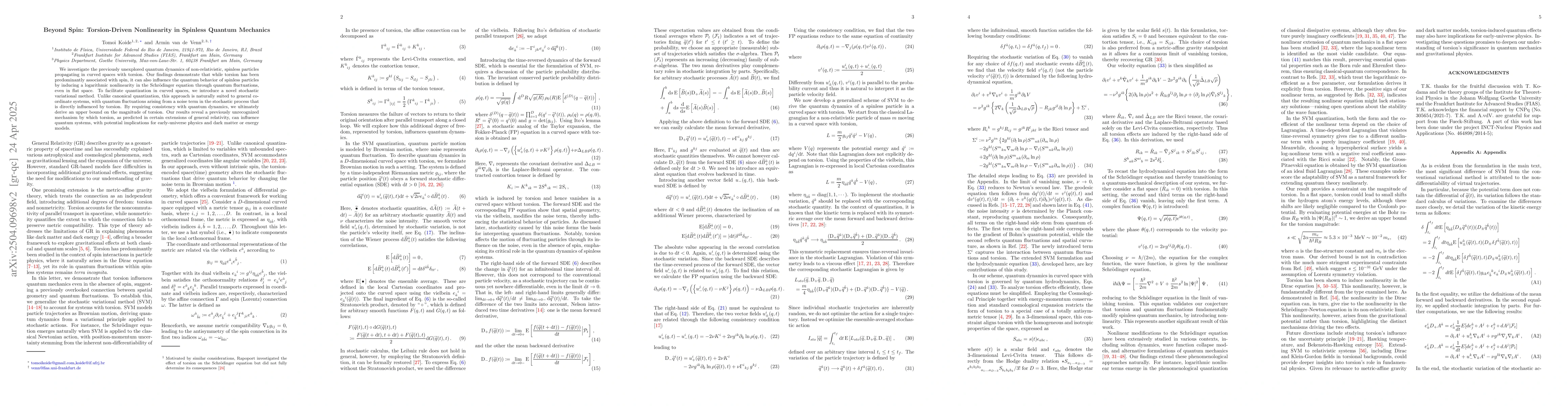 Thumbnail for Beyond Spin: Torsion-Driven Nonlinearity in Spinless Quantum Mechanics