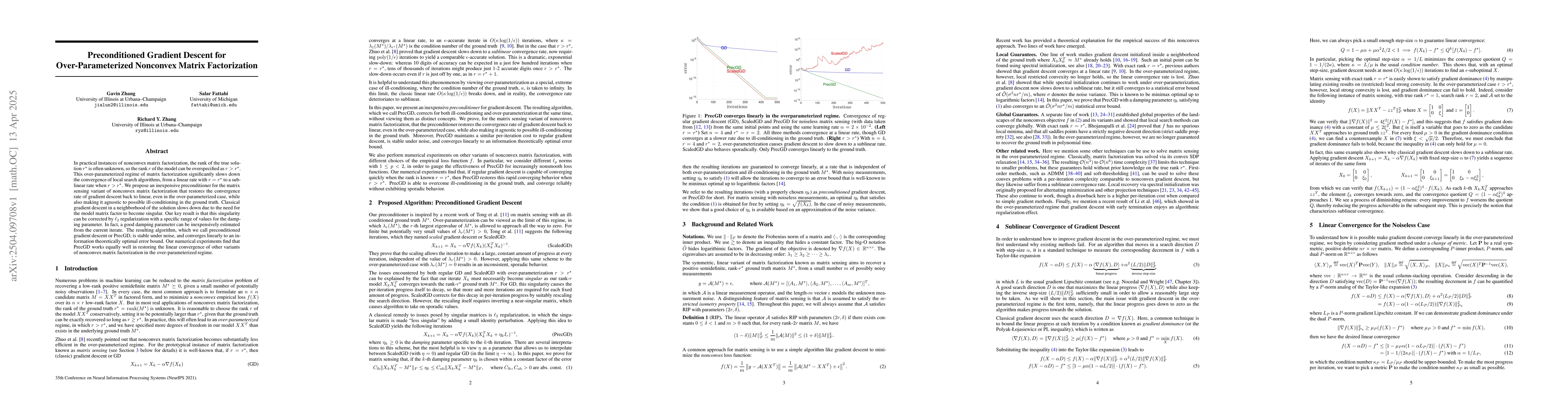 Thumbnail for Preconditioned Gradient Descent for Over-Parameterized Nonconvex Matrix
  Factorization