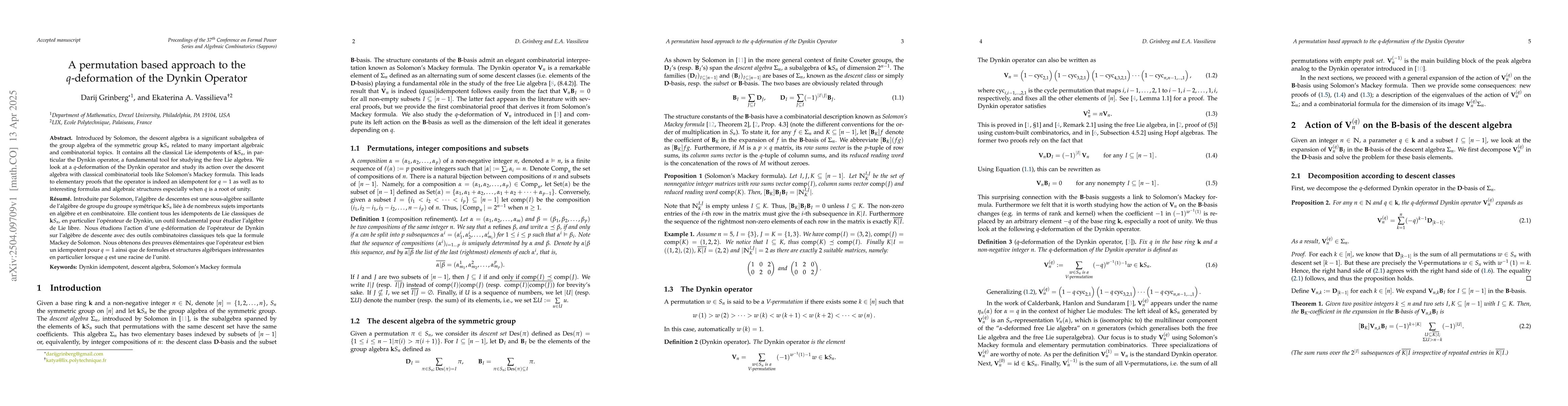 Thumbnail for A permutation based approach to the $q$-deformation of the Dynkin
  Operator