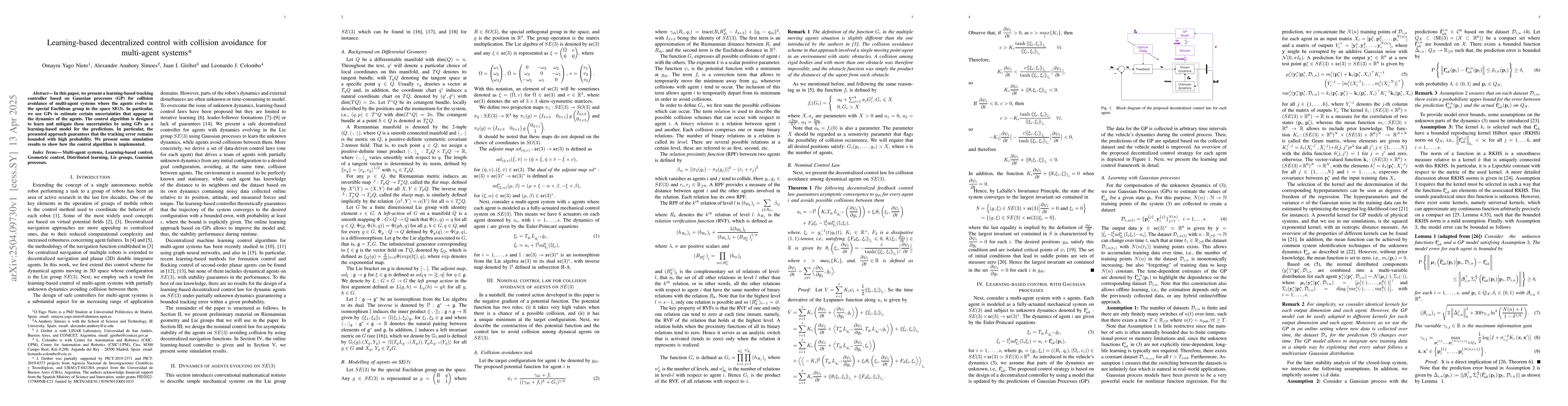 Thumbnail for Learning-based decentralized control with collision avoidance for
  multi-agent systems