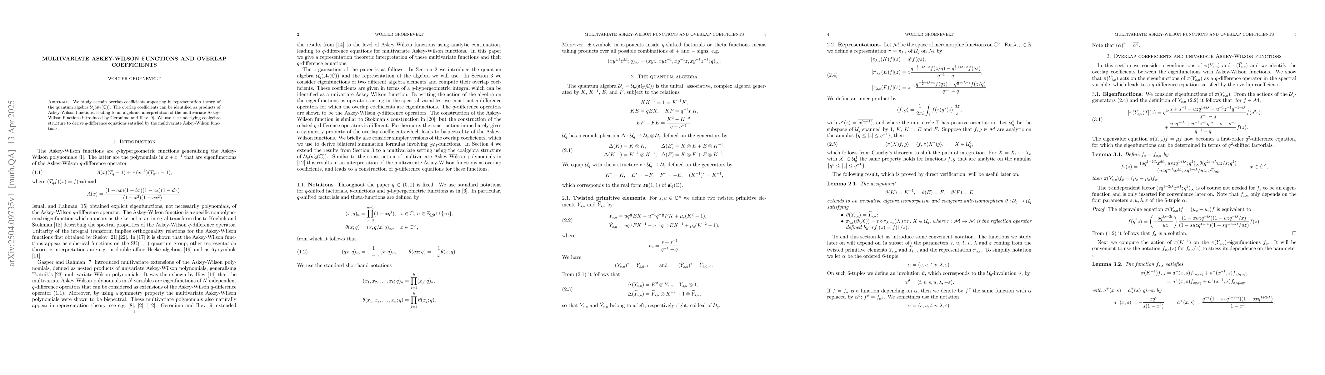 Thumbnail for Multivariate Askey-Wilson functions and overlap coefficients