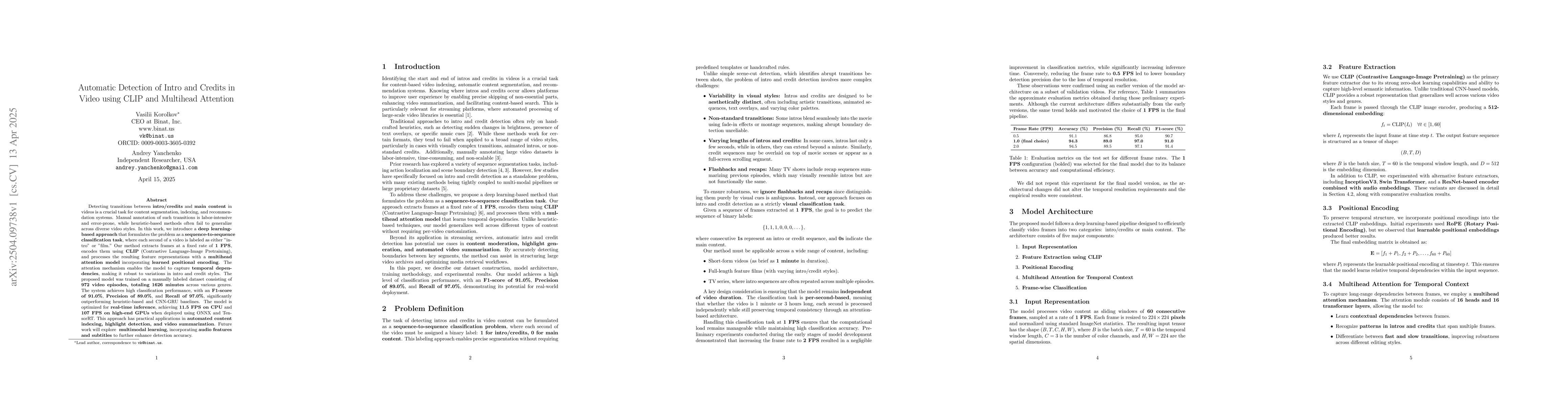 Thumbnail for Automatic Detection of Intro and Credits in Video using CLIP and
  Multihead Attention