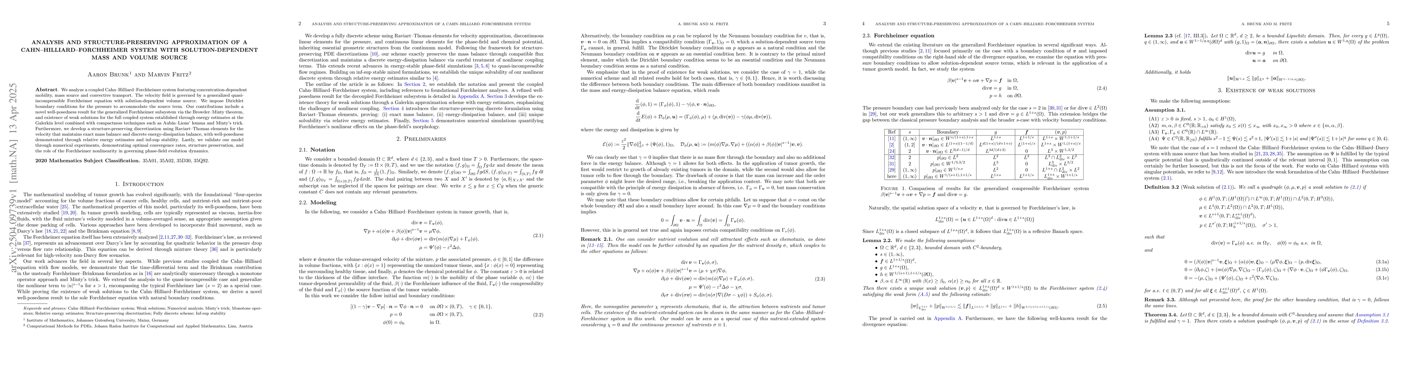 Thumbnail for Analysis and structure-preserving approximation of a
  Cahn-Hilliard-Forchheimer system with solution-dependent mass and volume
  source