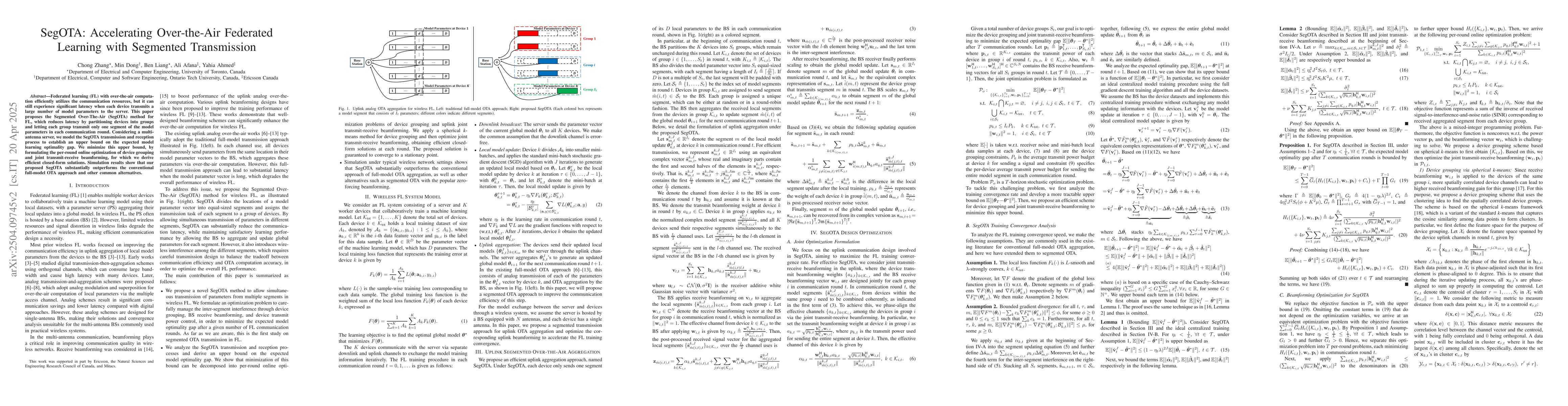 Thumbnail for SegOTA: Accelerating Over-the-Air Federated Learning with Segmented
  Transmission