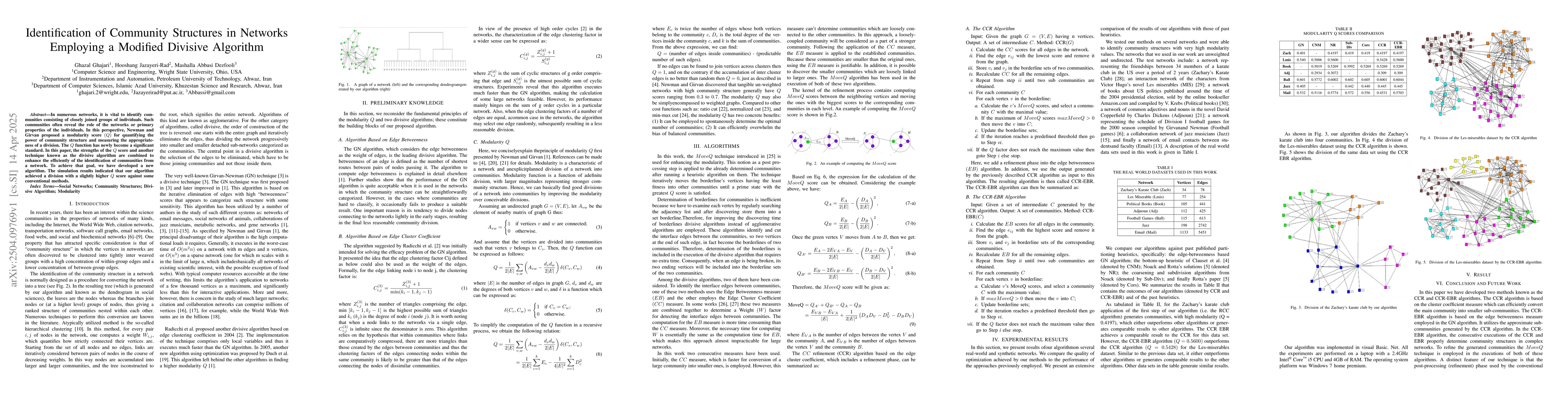Thumbnail for Identification of Community Structures in Networks Employing a Modified
  Divisive Algorithm