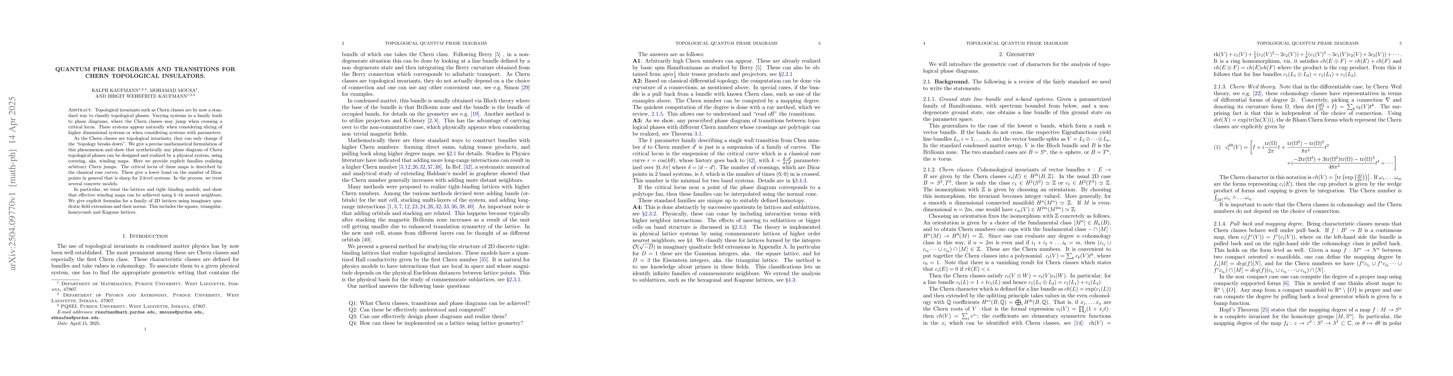 Thumbnail for Quantum Phase diagrams and transitions for Chern topological insulators