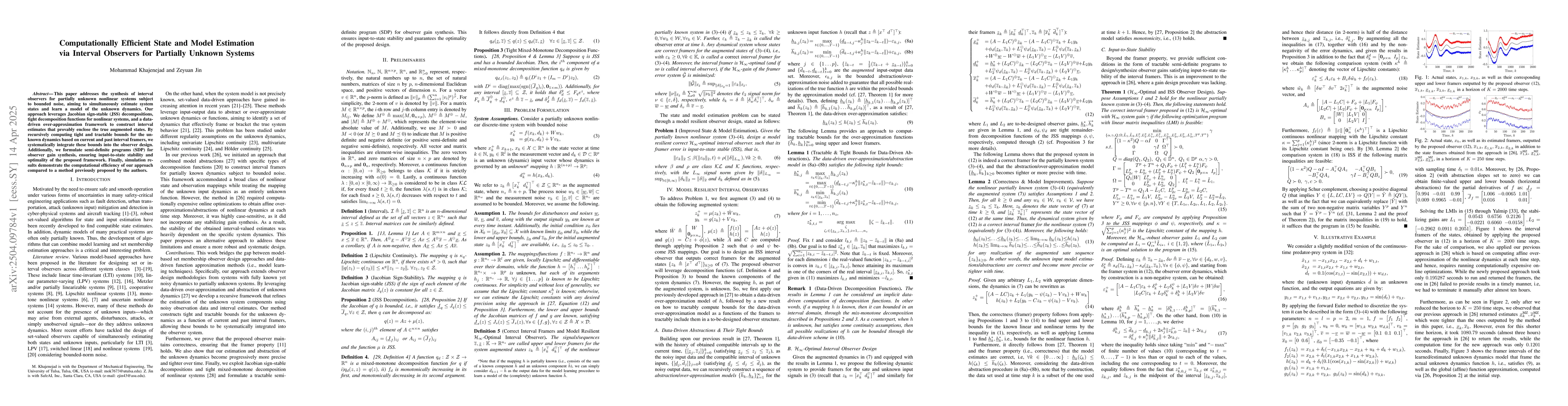 Thumbnail for Computationally Efficient State and Model Estimation via Interval
  Observers for Partially Unknown Systems