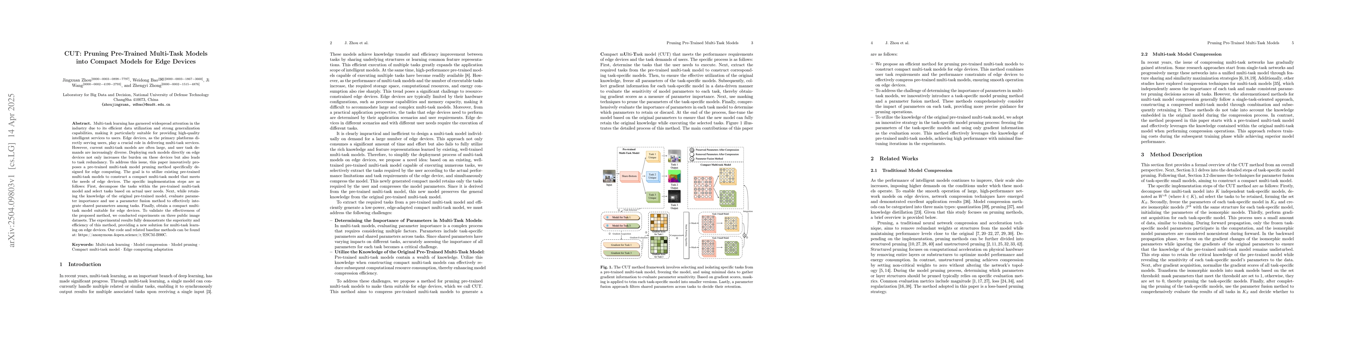 Thumbnail for CUT: Pruning Pre-Trained Multi-Task Models into Compact Models for Edge
  Devices