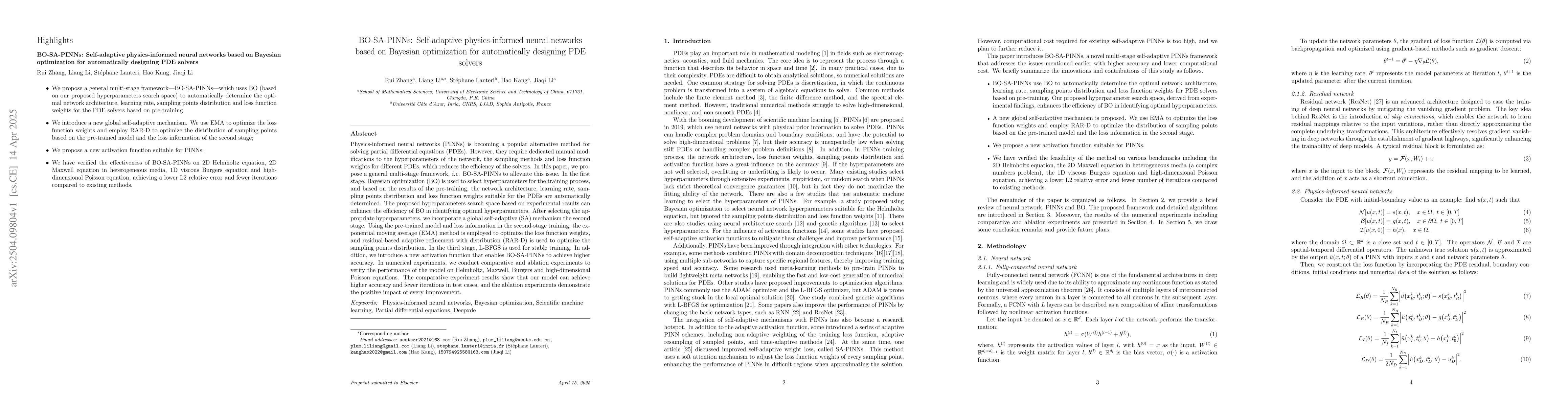 Thumbnail for BO-SA-PINNs: Self-adaptive physics-informed neural networks based on
  Bayesian optimization for automatically designing PDE solvers