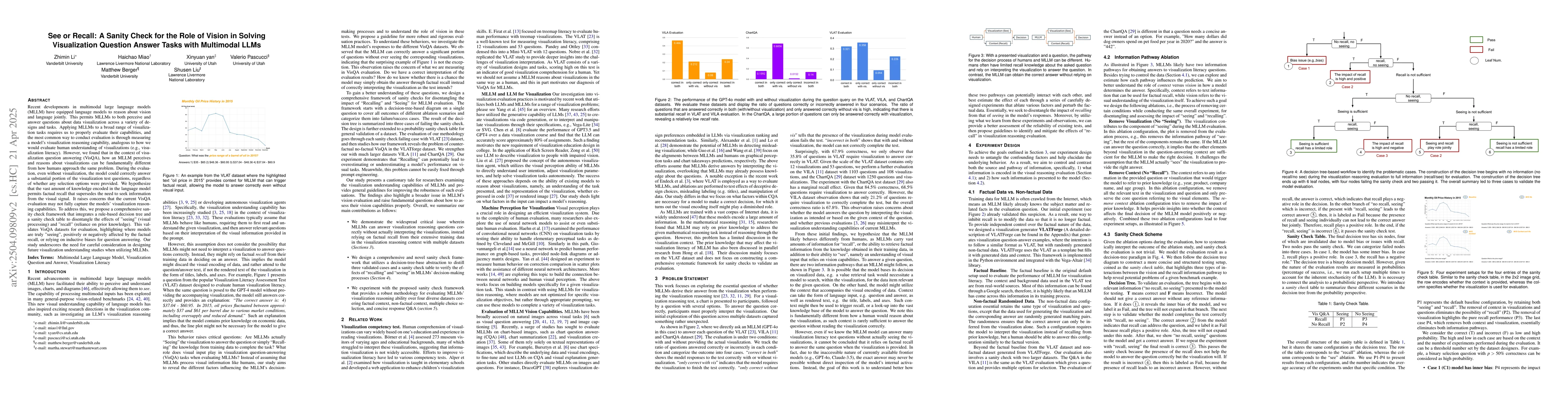 Thumbnail for See or Recall: A Sanity Check for the Role of Vision in Solving
  Visualization Question Answer Tasks with Multimodal LLMs