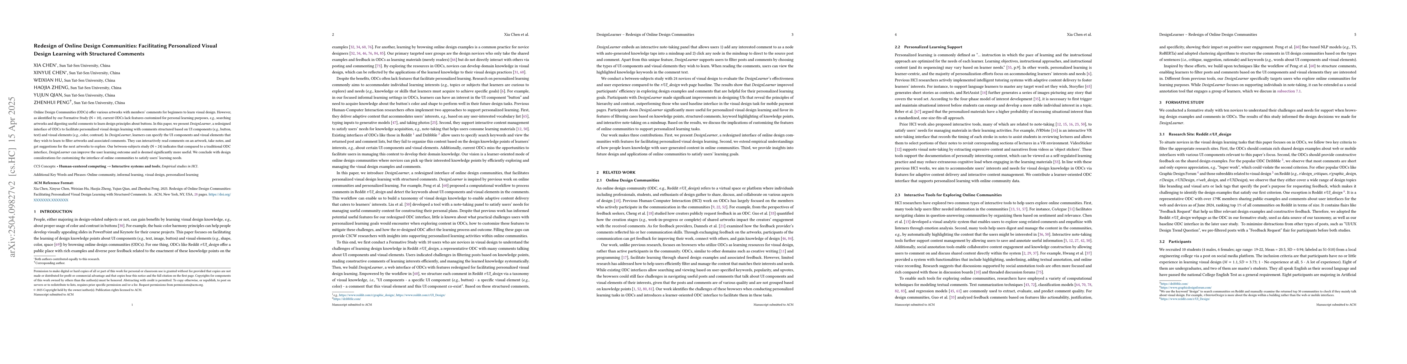 Thumbnail for Redesign of Online Design Communities: Facilitating Personalized Visual
  Design Learning with Structured Comments