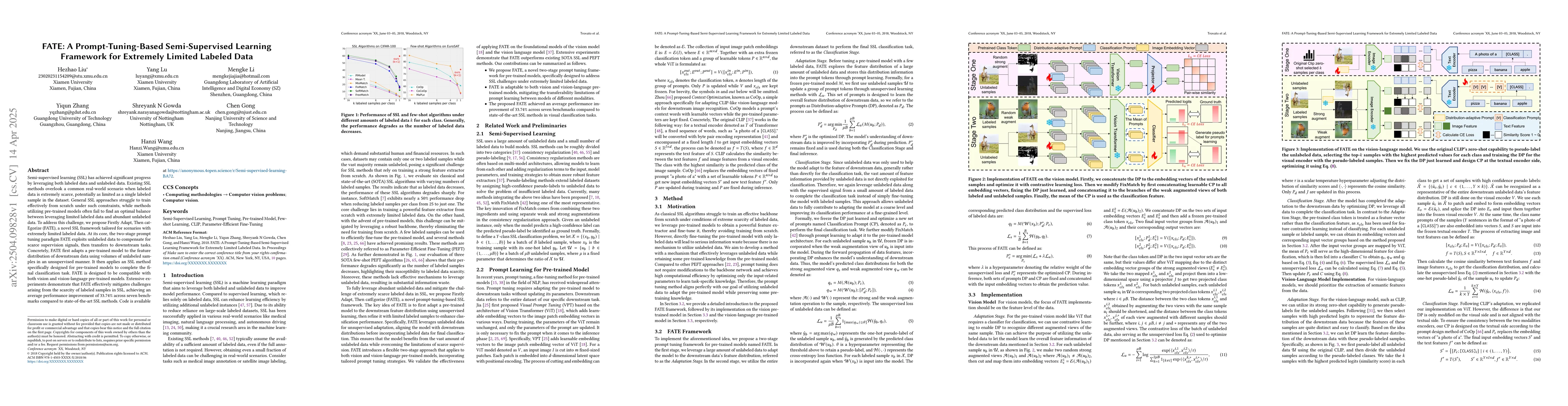 Thumbnail for FATE: A Prompt-Tuning-Based Semi-Supervised Learning Framework for
  Extremely Limited Labeled Data