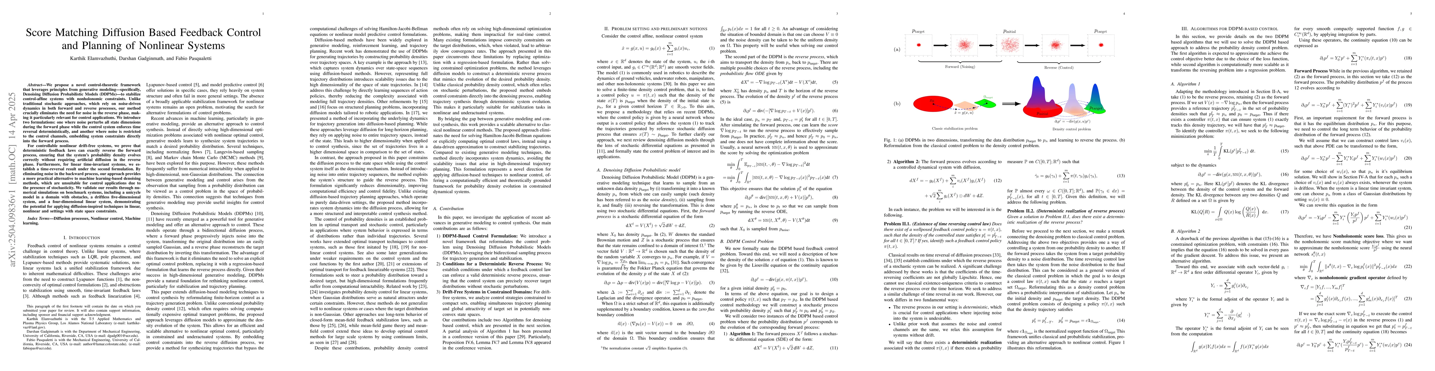 Thumbnail for Score Matching Diffusion Based Feedback Control and Planning of
  Nonlinear Systems