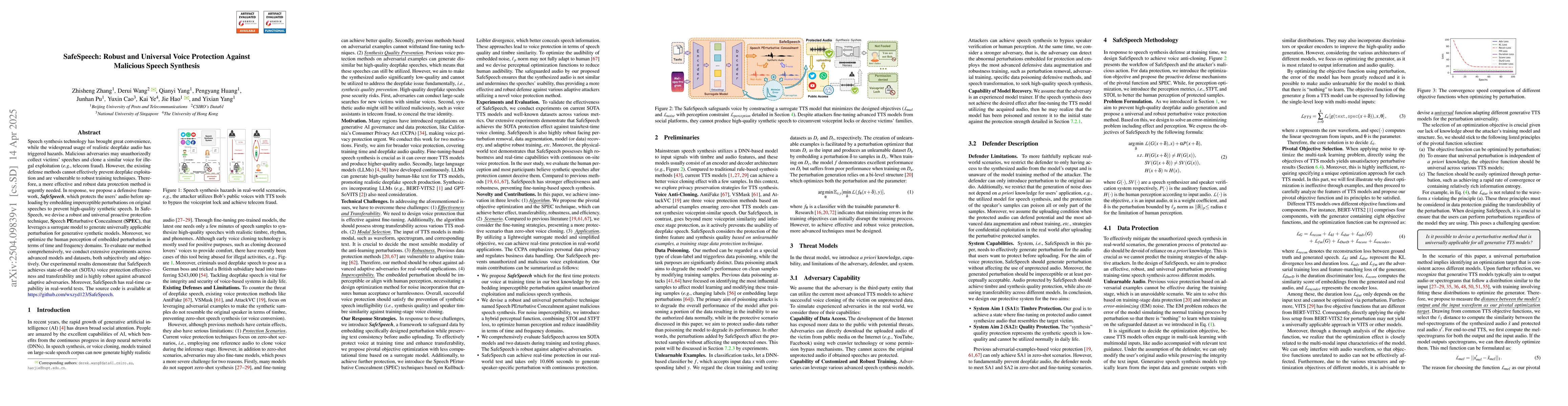 Thumbnail for SafeSpeech: Robust and Universal Voice Protection Against Malicious
  Speech Synthesis