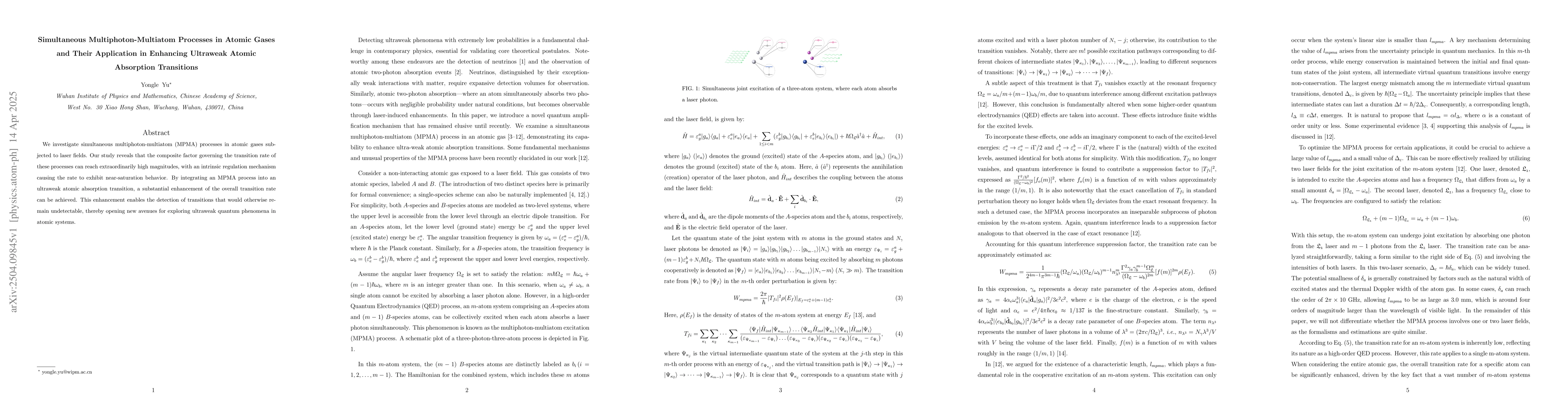 Thumbnail for Simultaneous Multiphoton-Multiatom Processes in Atomic Gases and Their
  Application in Enhancing Ultraweak Atomic Absorption Transitions