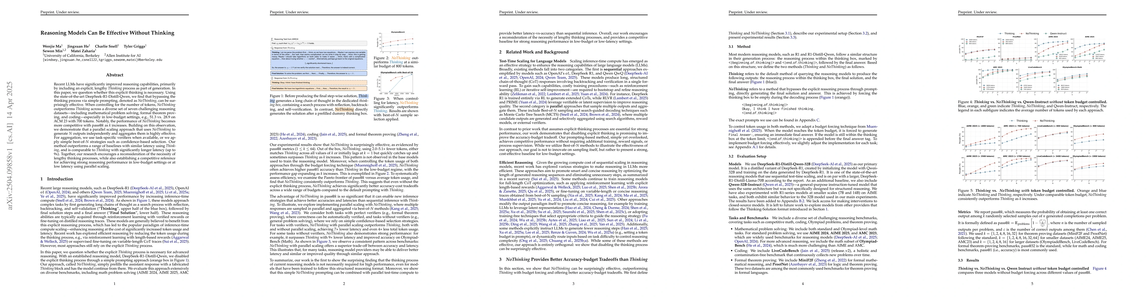 Thumbnail for Reasoning Models Can Be Effective Without Thinking