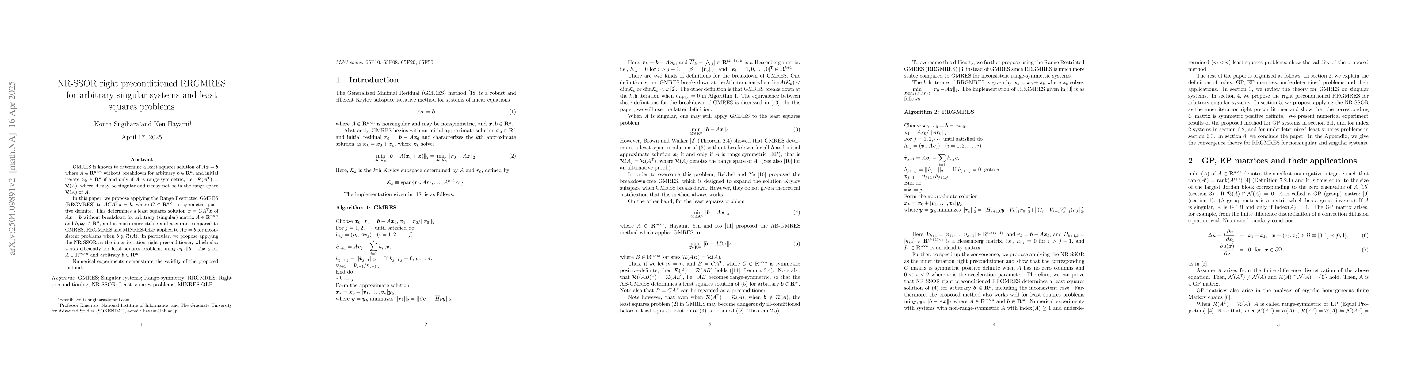 Thumbnail for NR-SSOR right preconditioned RRGMRES for arbitrary singular systems and
  least squares problems