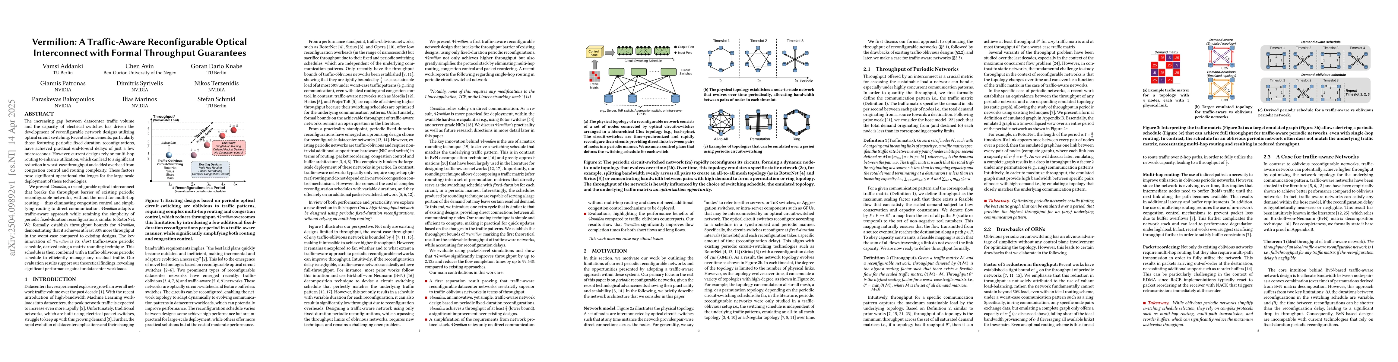 Thumbnail for Vermilion: A Traffic-Aware Reconfigurable Optical Interconnect with
  Formal Throughput Guarantees