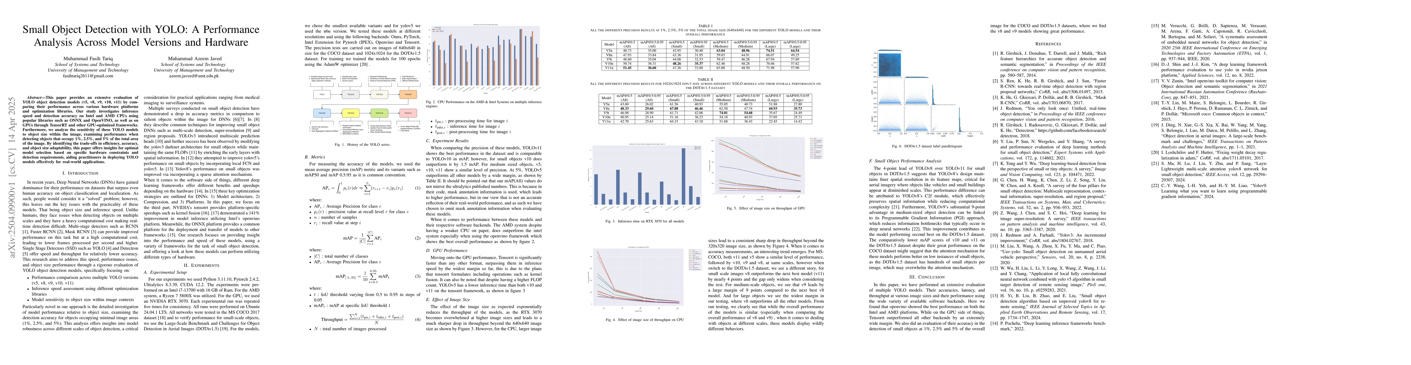 Thumbnail for Small Object Detection with YOLO: A Performance Analysis Across Model
  Versions and Hardware