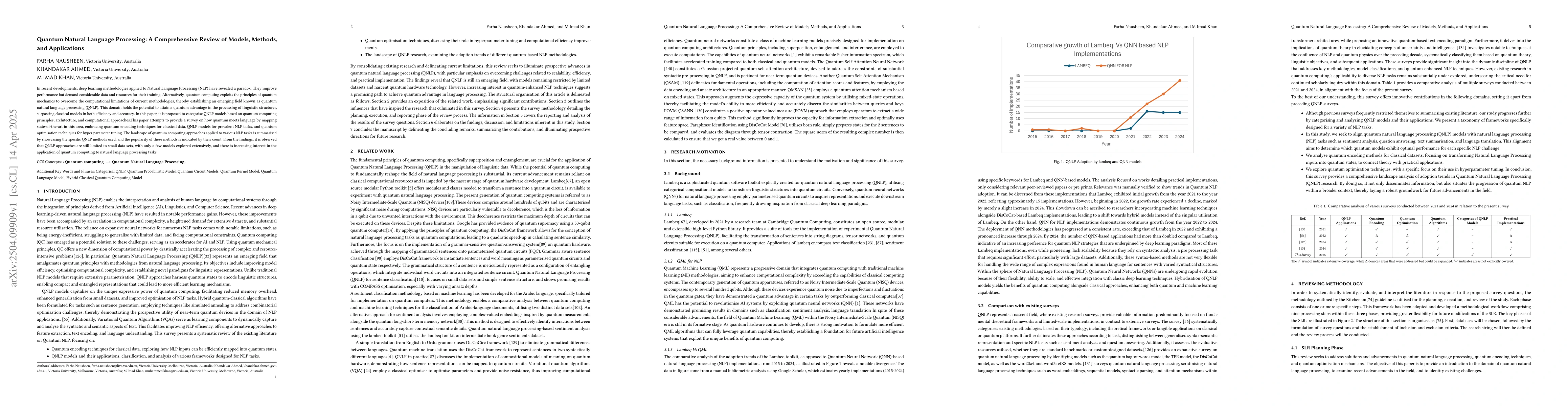 Thumbnail for Quantum Natural Language Processing: A Comprehensive Review of Models,
  Methods, and Applications
