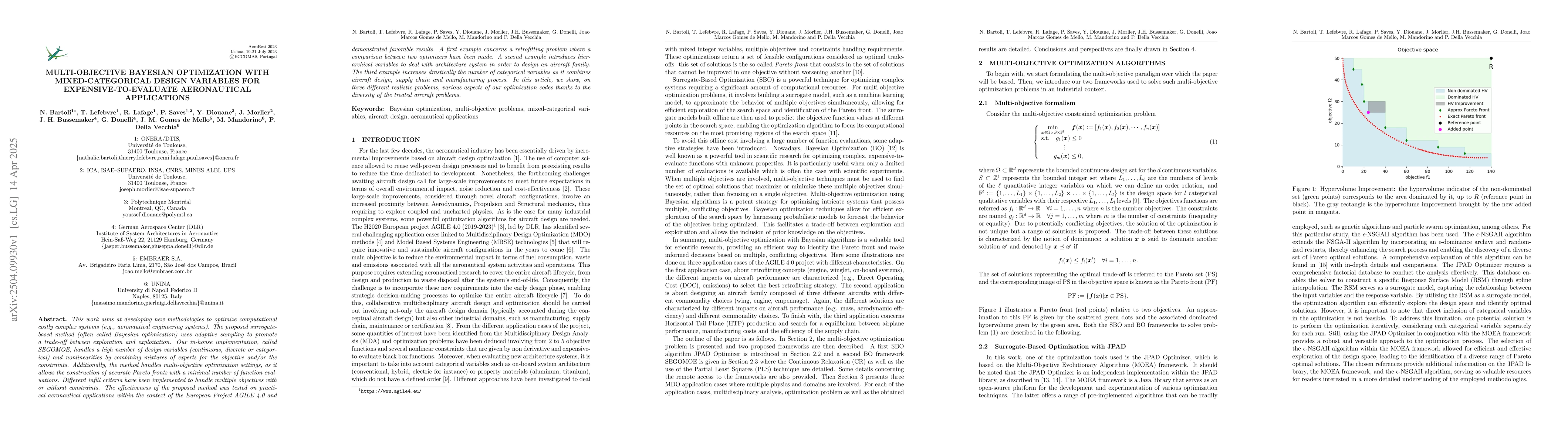 Thumbnail for Multi-objective Bayesian Optimization With Mixed-categorical Design
  Variables for Expensive-to-evaluate Aeronautical Applications