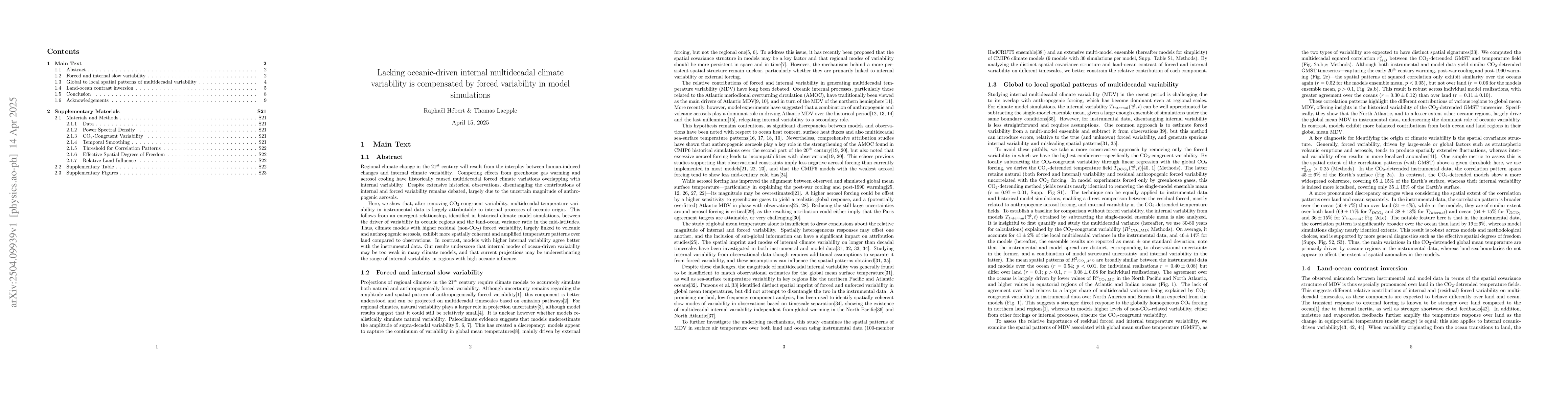 Thumbnail for Lacking oceanic-driven internal multidecadal climate variability is
  compensated by forced variability in model simulations