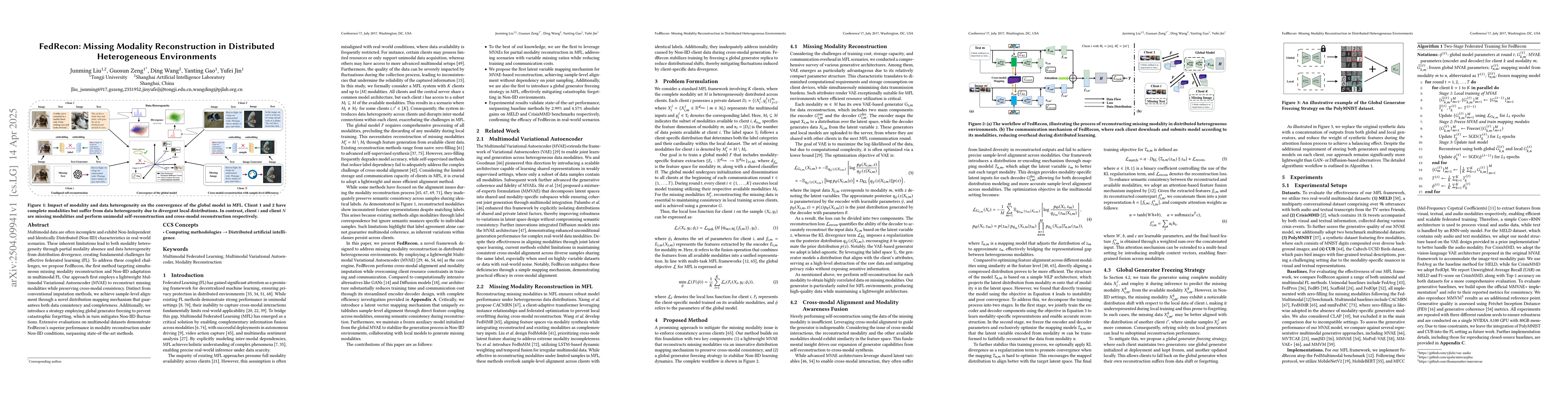 Thumbnail for FedRecon: Missing Modality Reconstruction in Distributed Heterogeneous
  Environments