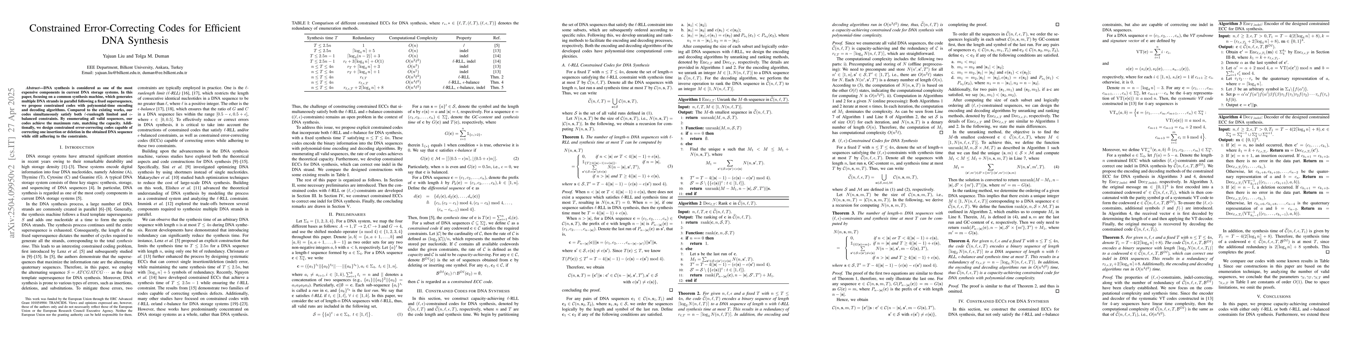 Thumbnail for Constrained Error-Correcting Codes for Efficient DNA Synthesis