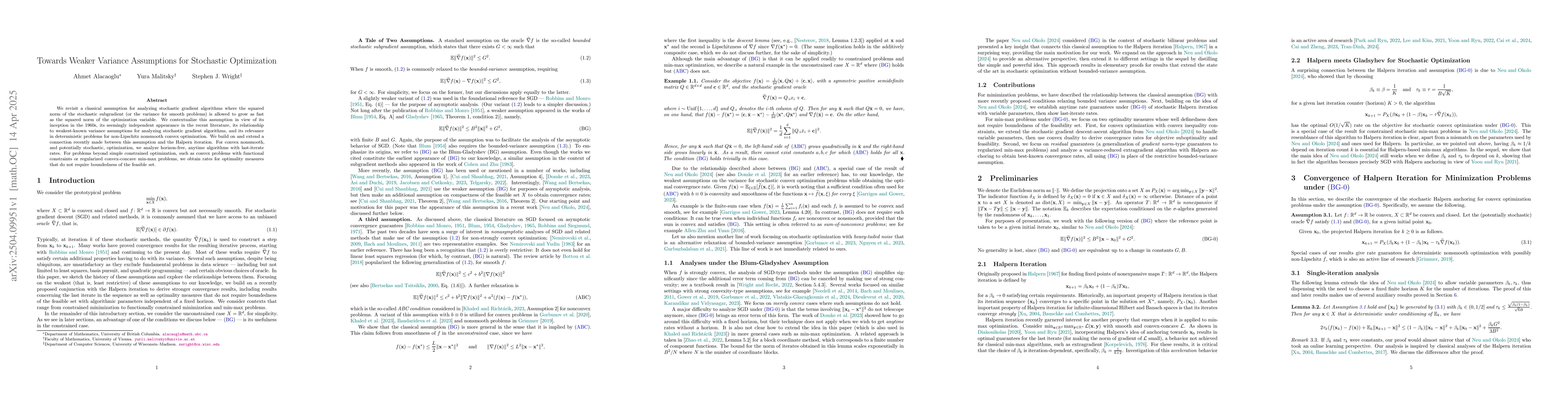 Thumbnail for Towards Weaker Variance Assumptions for Stochastic Optimization