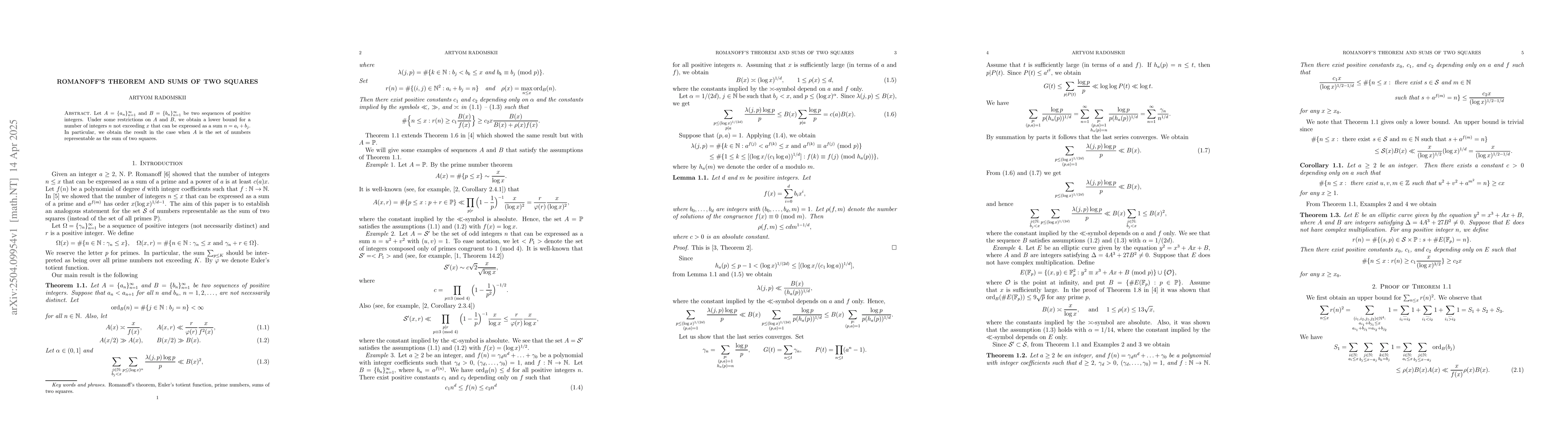 Thumbnail for Romanoff's theorem and sums of two squares